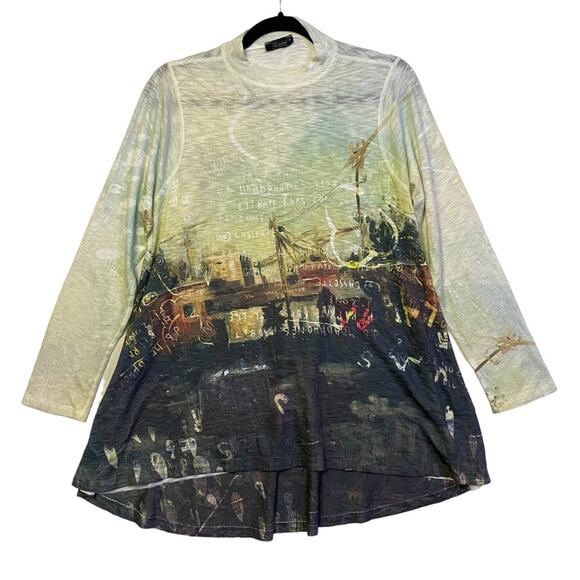 Ineah Green Multicolor Art To Wear Hi Lo Tunic Top Size Medium - Picture 1 of 7